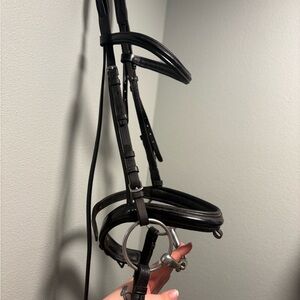 Black Leather Equestro jumping bridle with bit and reins